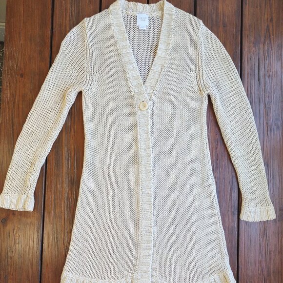 Garnet Hill 100% Linen Open Weave Long Cardigan Duster Neutral Women's XS  Boho - Picture 1 of 10